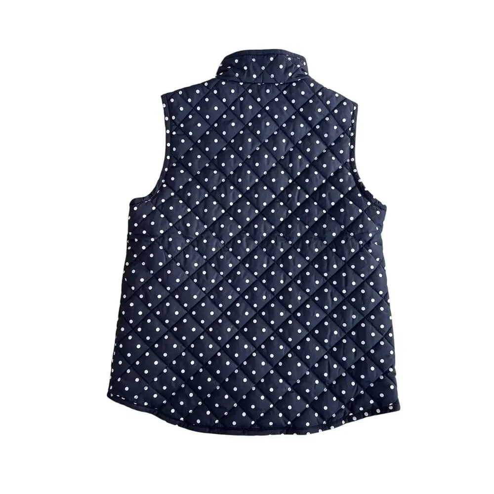 Jcrew crew cuts girls puffer vest navy white polka dots. Gold zipper size 6/7